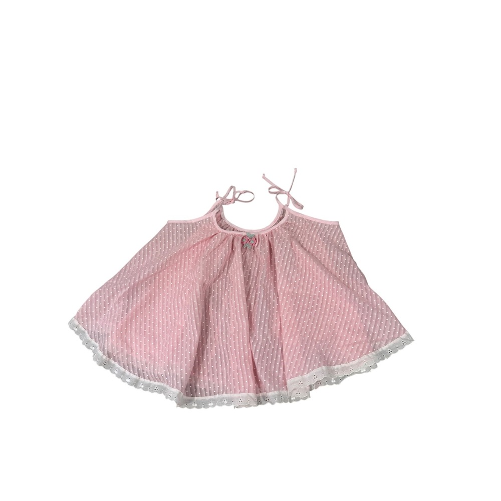 Vintage Pink Swiss Dot Babydoll Dress Toddler Size 3T Eyelet Lace Trim USA